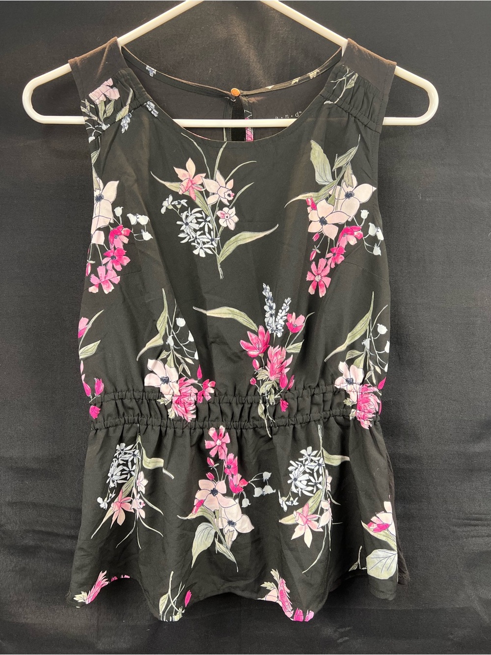Black Floral Sleeveless Tank with Elastic Waist